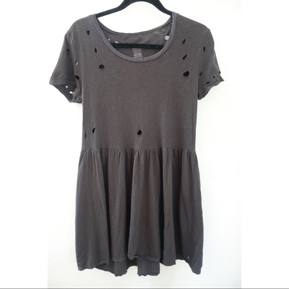 COPY - Grey babydoll distressed tee dress
